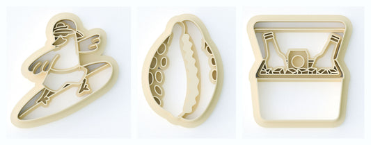 Beach Days clay cutter set: surfing seagull, cowrie shell, and beer cooler